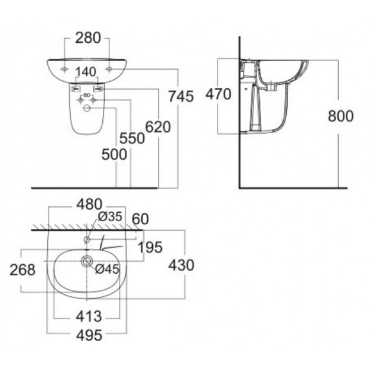 Chậu Rửa Lavabo American Standard VF-0947/VF-0741 Codie Treo Tường Chậu Rửa Lavabo