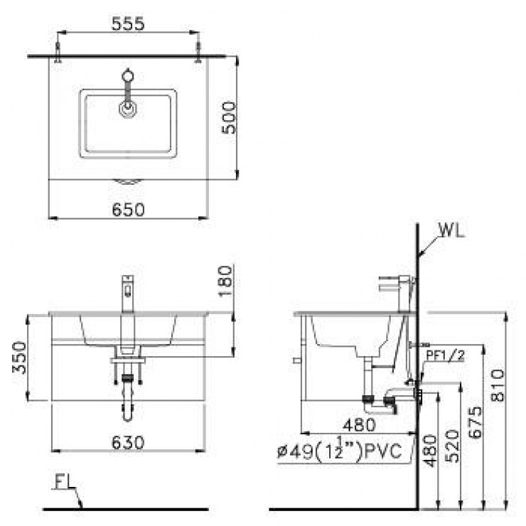 Chậu Rửa Lavabo Liền Bàn CAESAR LF5030 Chậu Rửa Lavabo