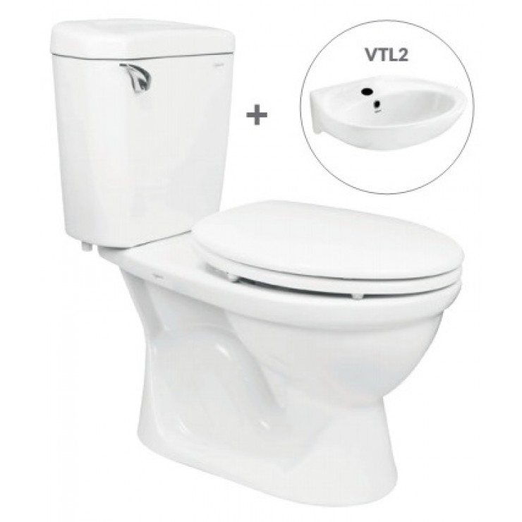 Bồn Cầu Viglacera VI77 2 Khối Nắp Thường Kèm Lavabo VTL2