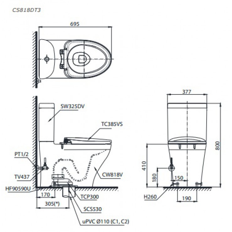 Bồn cầu TOTO CS818DT3 CS 818DT3 CS 818 DT3