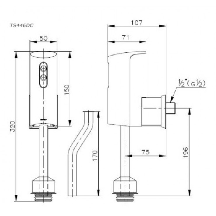 Vòi Xả Cảm Ứng TOTO DUE137PBK (TS446DC) Dùng Pin Van Xả Tiểu