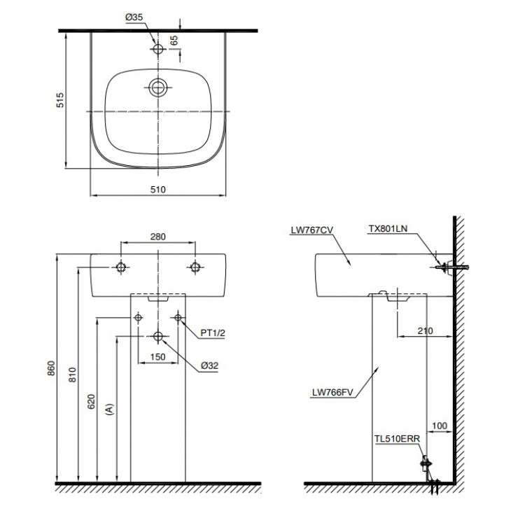 Chậu Lavabo TOTO LPT767C Treo Tường Chân Dài
