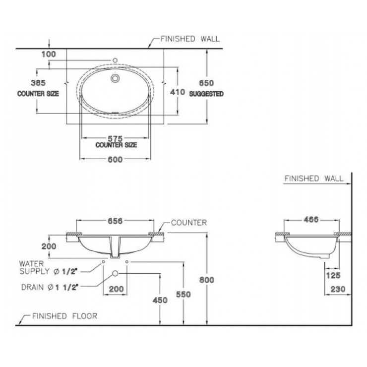 Chậu Rửa Lavabo COTTO C0171 Âm Bàn