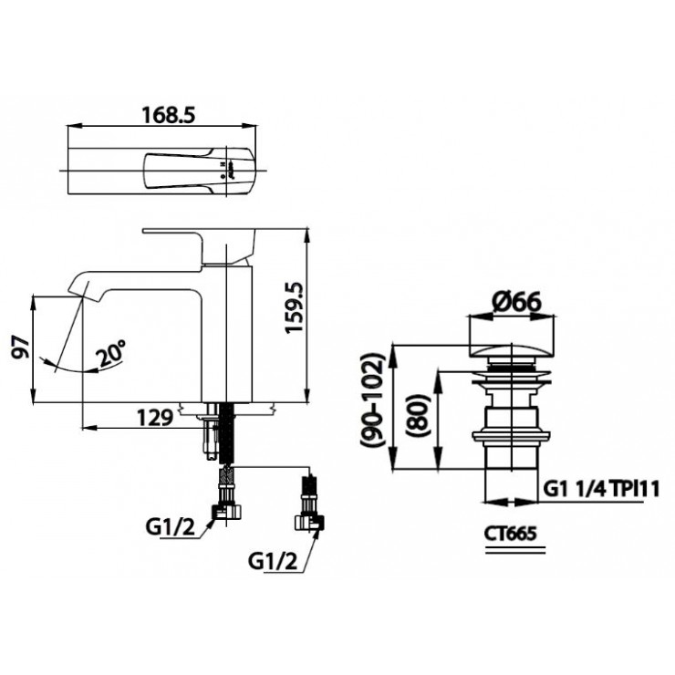Vòi Lavabo COTTO CT2200A Cubic Nóng Lạnh