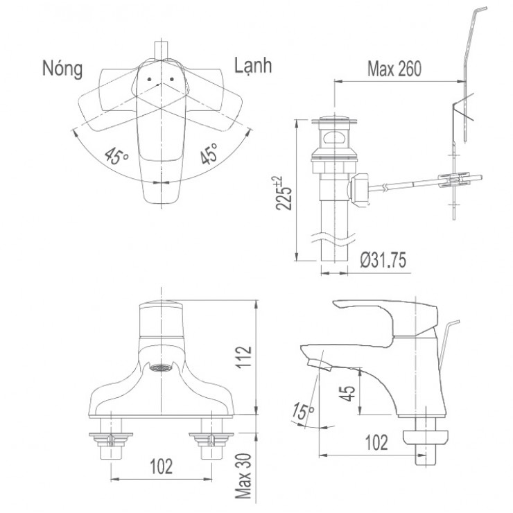 Vòi Rửa Lavabo Inax LFV-211S Nóng Lạnh Chậu 3 Lỗ Vòi Lavabo