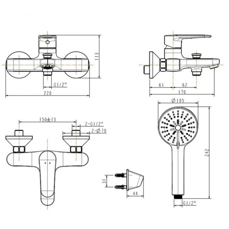 Vòi Sen Tắm American Standard WF-B211 Simplica Nóng Lạnh Vòi Sen Tắm