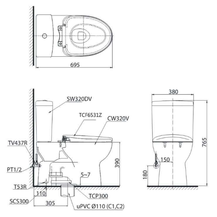 Bồn Cầu Điện Tử TOTO CS320DRW6 Nắp Rửa Washlet