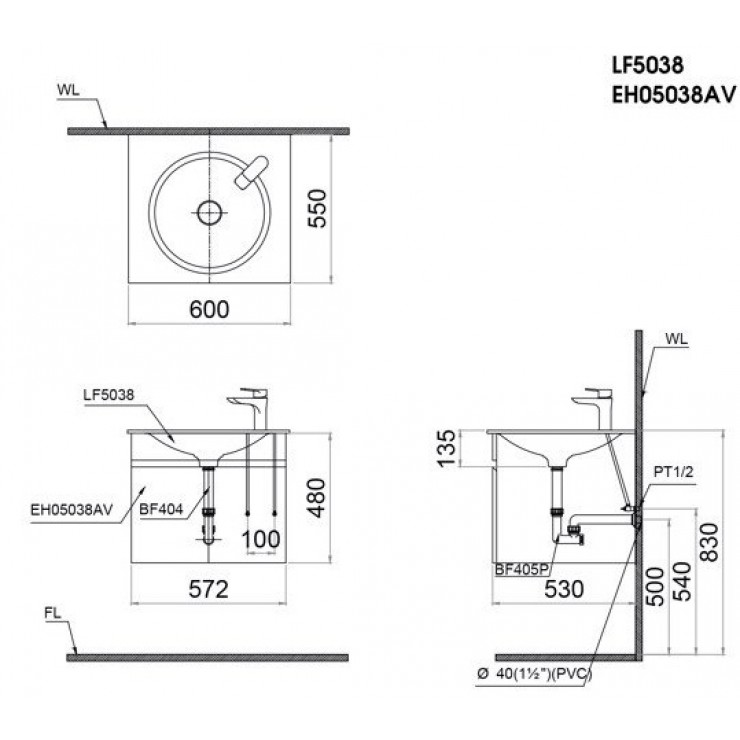 Bộ Tủ Lavabo Caesar Treo Tường LF5038/EH05038AV Lavabo CAESAR
