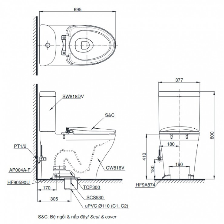 Bồn Cầu Điện Tử TOTO CS818DW6 Nắp Rửa Washlet