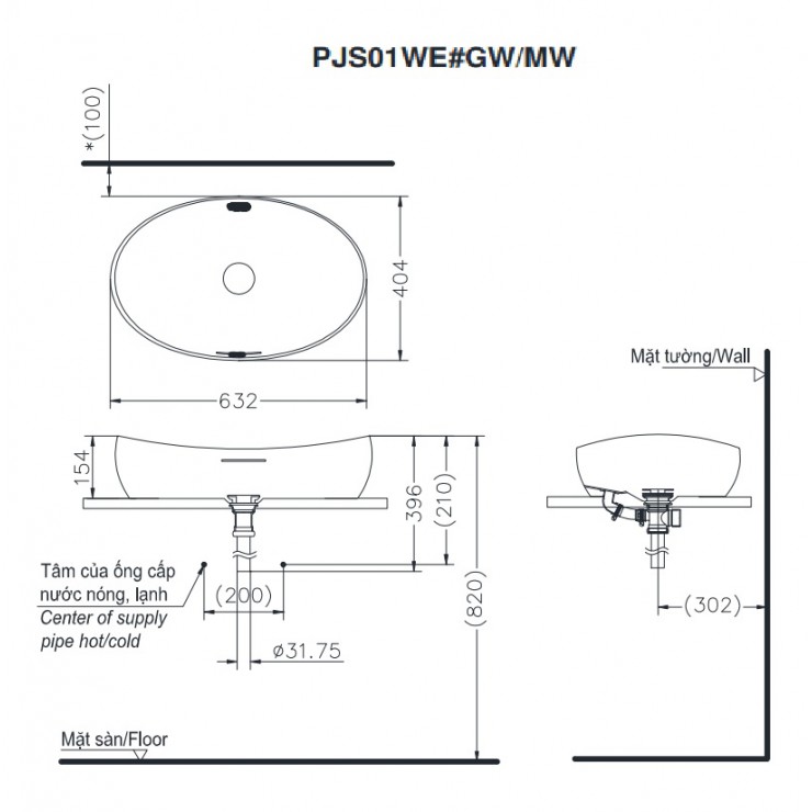 Chậu rửa mặt lavabo TOTO PJS01WE đặt bàn đá nhựa FRP - Tuấn Đức