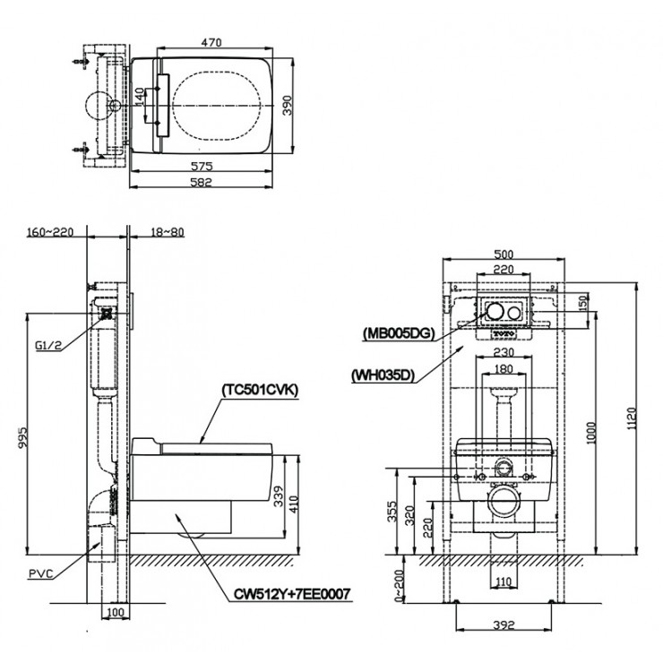 Bồn Cầu TOTO CW512YR/9AE0017/TC501CVK Treo Tường
