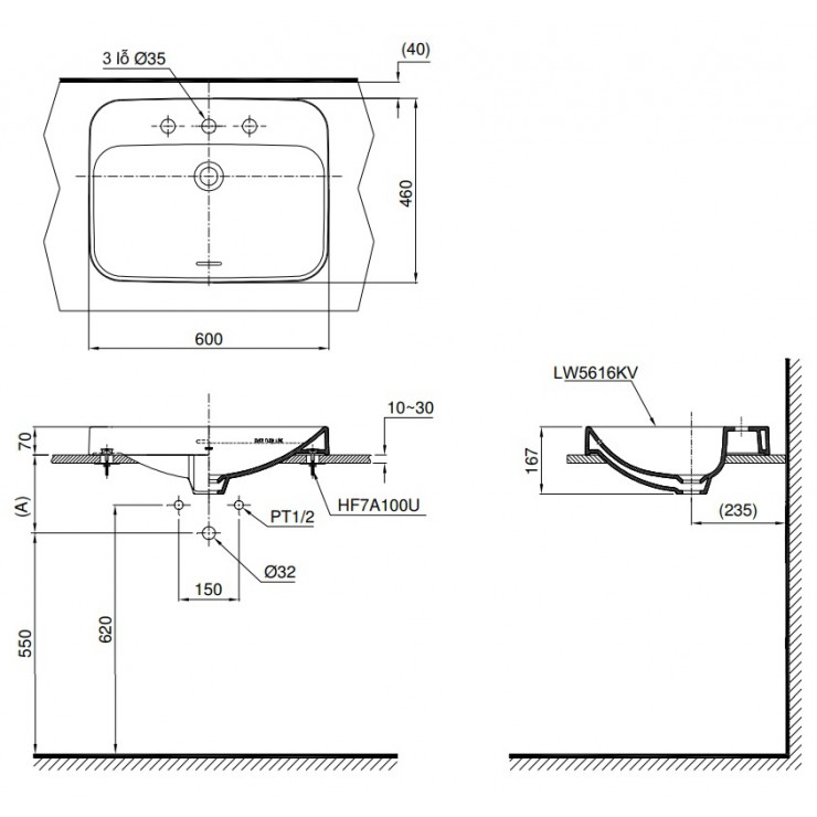 Chậu Rửa Lavabo TOTO LT5616C Đặt Bàn Chậu Rửa Lavabo