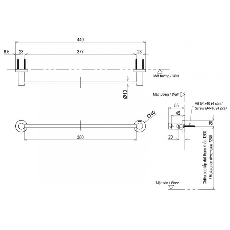 Thanh Vắt Khăn TOTO YT406S4RV