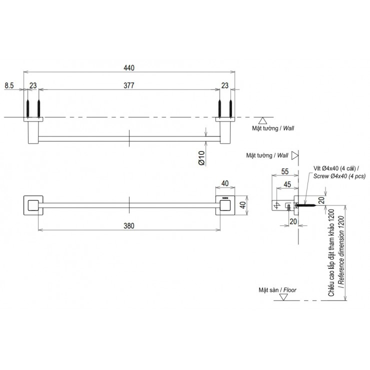 Thanh Vắt Khăn TOTO YT408S4RV