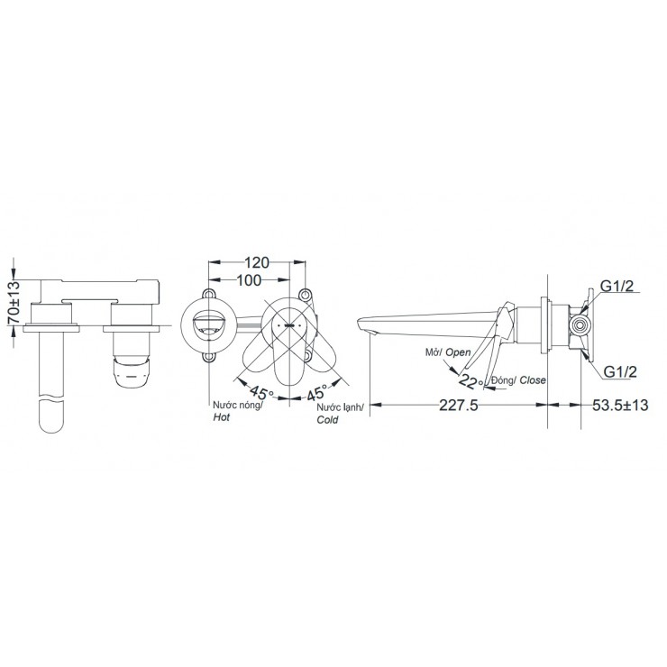Vòi Lavabo TOTO TLS04309B Nóng Lạnh Gắn Tường