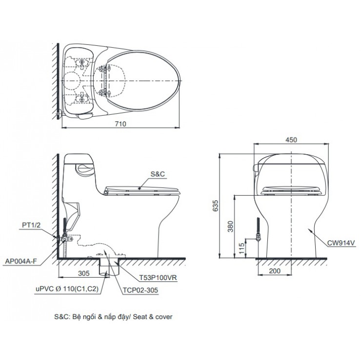 Bàn Cầu TOTO MS914RT8 (MS914T8) Một Khối Nắp Êm TC600VS