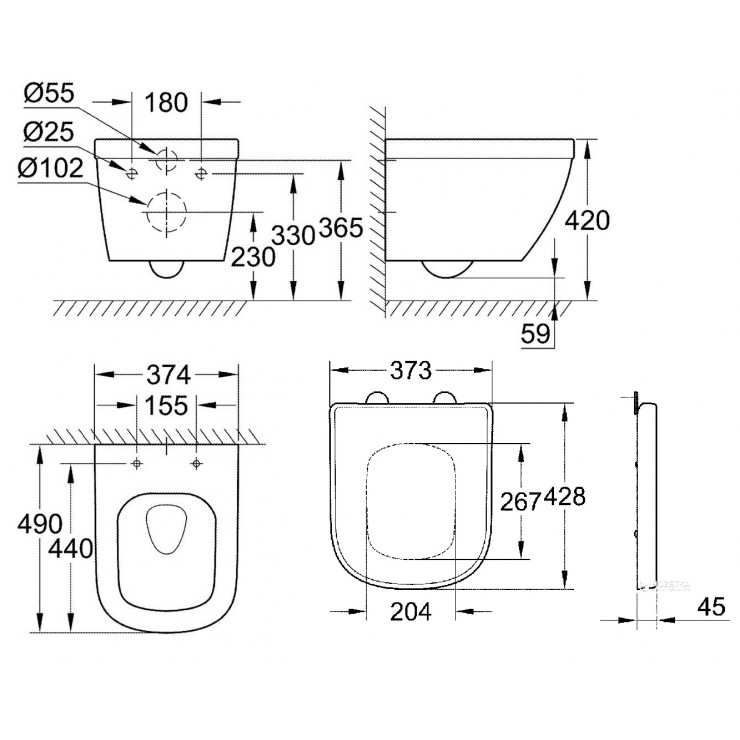 Bồn Cầu Grohe 3920600H + 39458000 Euro Ceramic Treo Tường