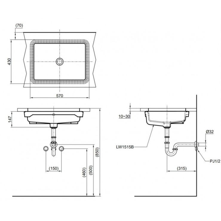 Chậu Lavabo TOTO LT1515 Âm Bàn