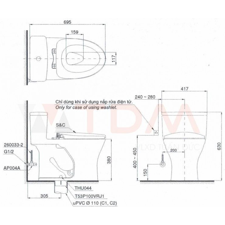 Bồn Cầu Điện Tử TOTO MS855CDW12 Nắp Tự Động Đóng Mở