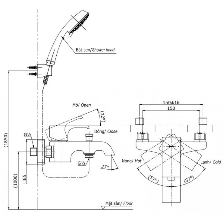 Vòi Sen TOTO TBG08302V/DGH108ZR Tay Sen 5 Chế Độ