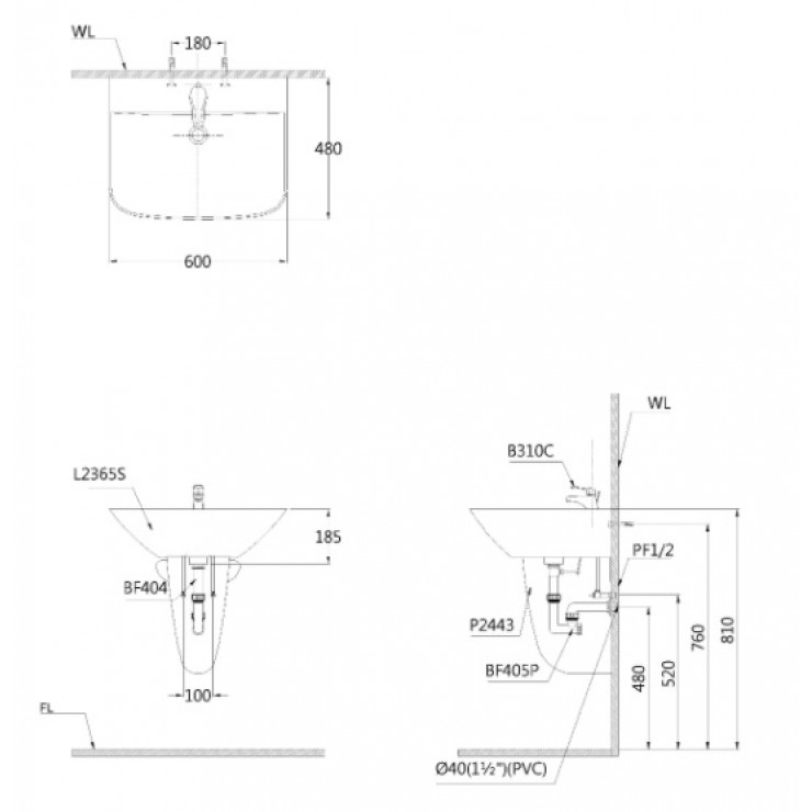Chậu Rửa Lavabo Caesar Kèm Chân Treo L2365/P2443