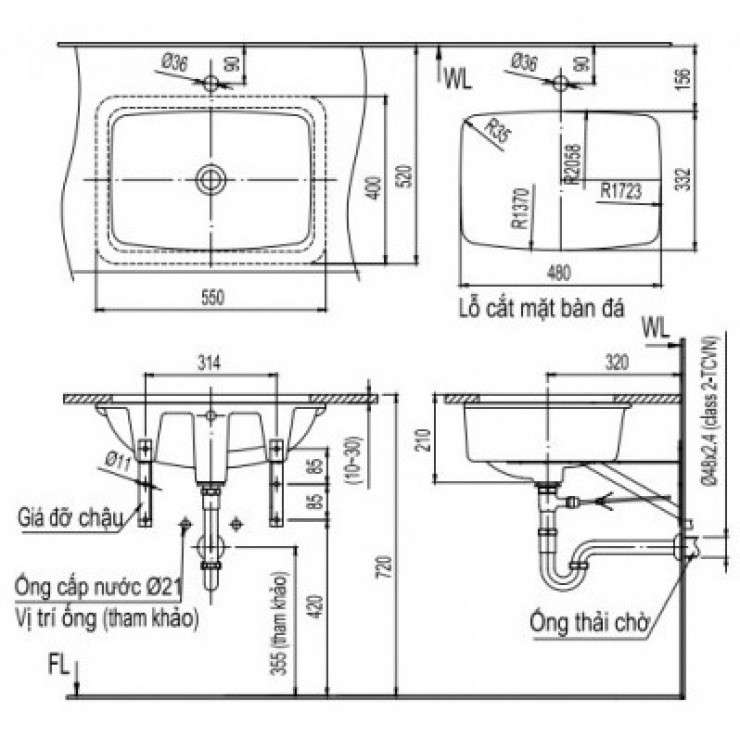 Chậu Rửa Lavabo Inax AL-2298V Âm Bàn AquaCeramic Chậu Rửa Lavabo