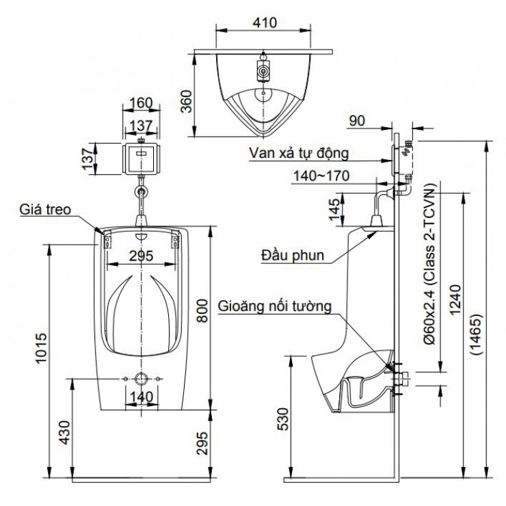 Bồn Tiểu Nam Inax AU-411V Treo Tường AquaCeramic Bồn Tiểu Nam Nữ