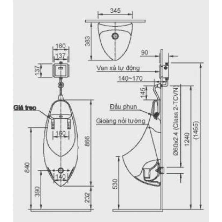 Bồn Tiểu Nam Inax AU-417V Treo Tường AquaCeramic Bồn Tiểu Nam Nữ