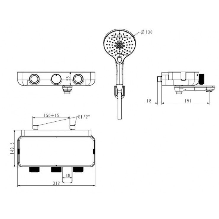 Sen Tắm American Standard WF-4954 EasySET Cảm Biến Nhiệt Vòi Sen Tắm