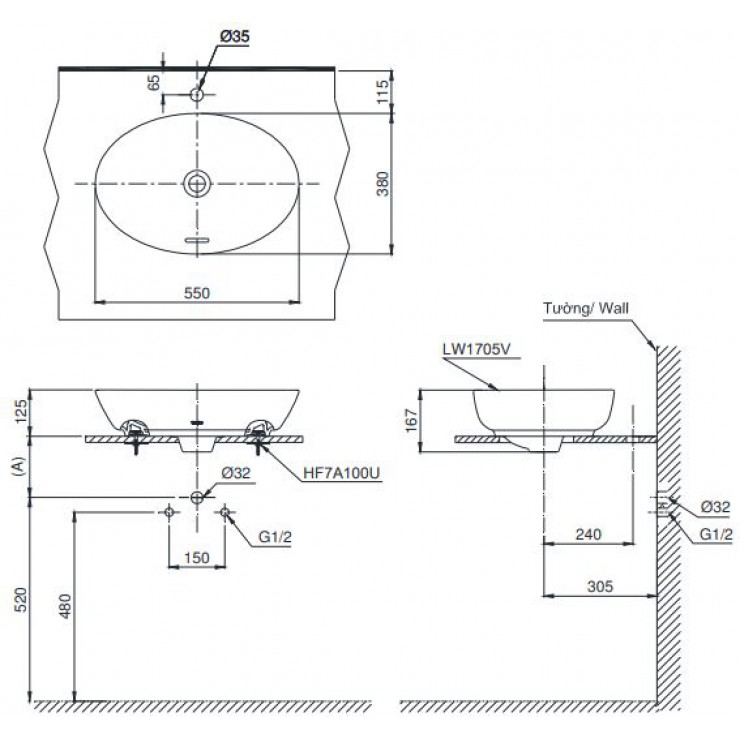 Chậu Lavabo TOTO LT1705 Đặt Bàn Chậu Rửa Lavabo