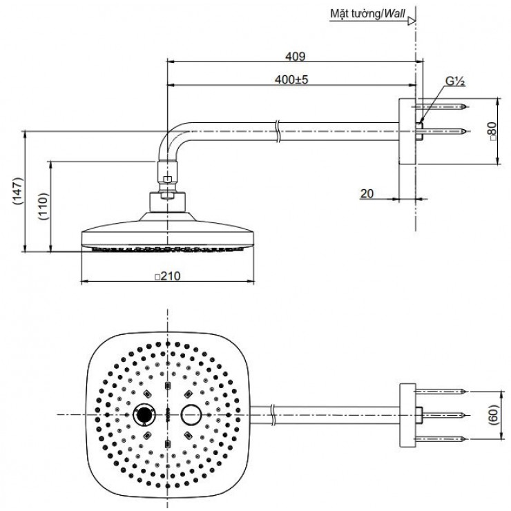 Bát sen gắn tường TOTO TBW02004A 2 Chế Độ