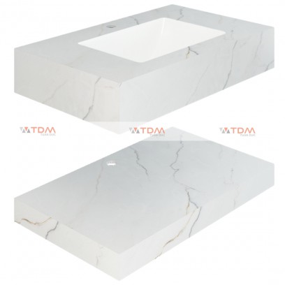 Chậu Rửa Mặt 2 Tầng Viglacera AZ51-9GP01 Kèm Lavabo Âm Bàn Màu Trắng Vân Đá