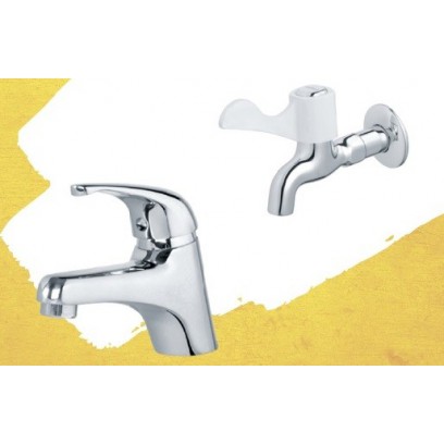 Combo Vòi Lavabo Và Vòi Gắn Tường Caesar B109CU + W027C