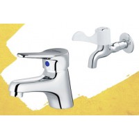 Combo Vòi Lavabo Và Vòi Gắn Tường Caesar B111C + W027C
