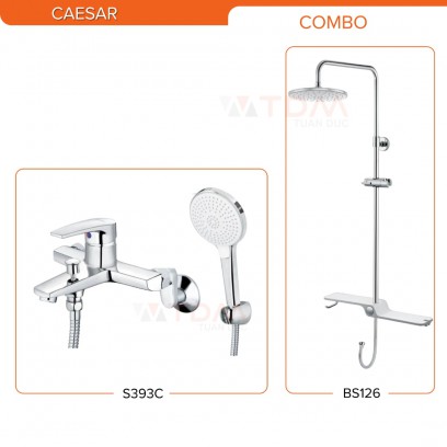 Bộ Vòi Sen Cây Caesar BS126+S393C Nóng Lạnh - Tuấn Đức