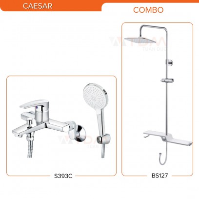 Bộ Vòi Sen Cây Caesar BS127+S393C Nóng Lạnh - Tuấn Đức