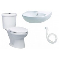 Combo Caesar C4 CT1338 + L2152 + BS304A Bồn Cầu 2 Khối Lavabo Treo Tường Vòi Xịt