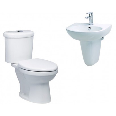 Combo Caesar C3 CT1338 + L2152 + P2443 Bồn Cầu 2 Khối Và Lavabo Treo Tường