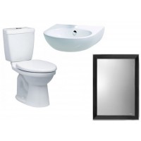Combo Caesar B6 CTS1325 + L2152 + M803 Bồn Cầu 2 Khối Lavabo Treo Tường Gương
