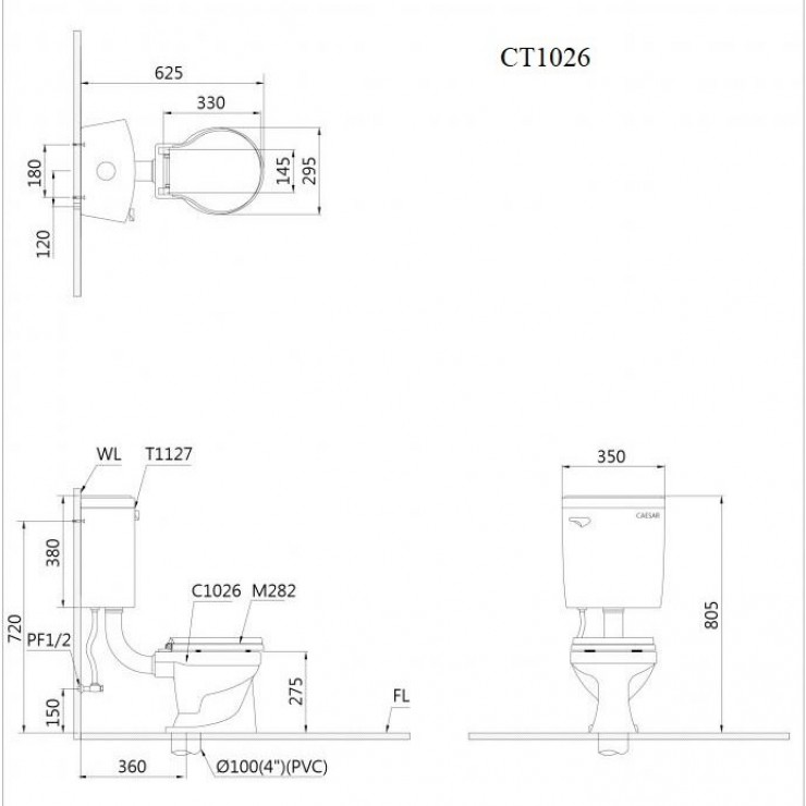 Bàn Cầu Trẻ Em Caesar CT1026 Thùng T1127 Hai Khối Bồn Cầu Vệ Sinh