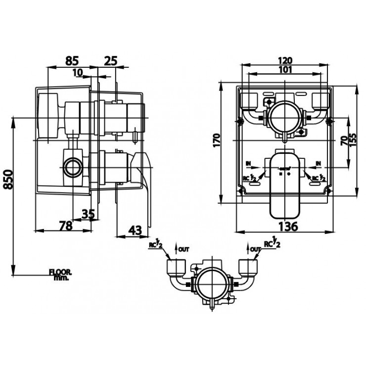 Van Điều Chỉnh Nóng Lạnh Cotto CT2243A SCIROCCO Âm Tường