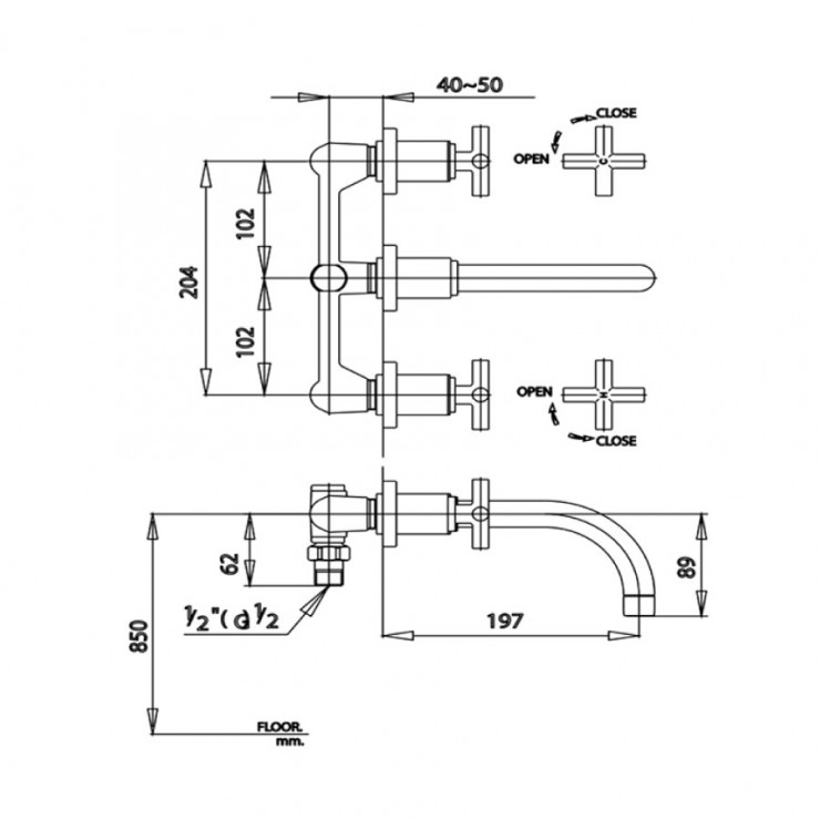 Vòi Lavabo COTTO CT237C16 Cross Nóng Lạnh Gắn Tường 
