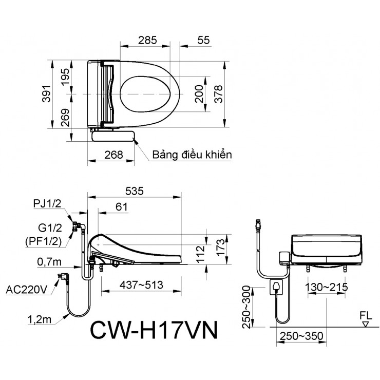 Nắp Bồn Cầu Điện Tử INAX CW-H17VN CWH17VN