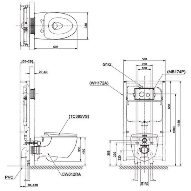 Thân Bồn Cầu TOTO CW812RA/TCF24410AAA Nắp Điện Tử Treo Tường Bồn Cầu Vệ Sinh