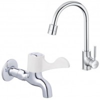 Combo Vòi Bếp Nóng Lạnh Và Vòi Lạnh Gắn Tường Caesar K325C + W027C