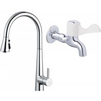 Combo Vòi Bếp Nóng Lạnh Và Vòi Lạnh Gắn Tường Caesar K905C + W027C