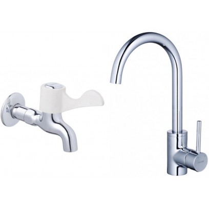 Combo Vòi Bếp Nóng Lạnh Và Vòi Lạnh Gắn Tường Caesar K695C + W027C