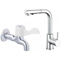Combo Vòi Bếp Nóng Lạnh Và Vòi Lạnh Gắn Tường Caesar K915C + W027C