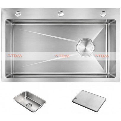 Chậu Rửa Chén Inox Caesar KSH01H075SX 1 Hộc 750x460mm Lắp Nổi - Tuấn Đức