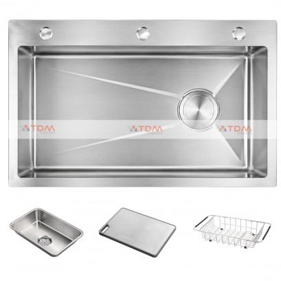 Chậu Rửa Chén Inox Caesar KSH01H075SX 1 Hộc 750x460mm Lắp Nổi - Tuấn Đức